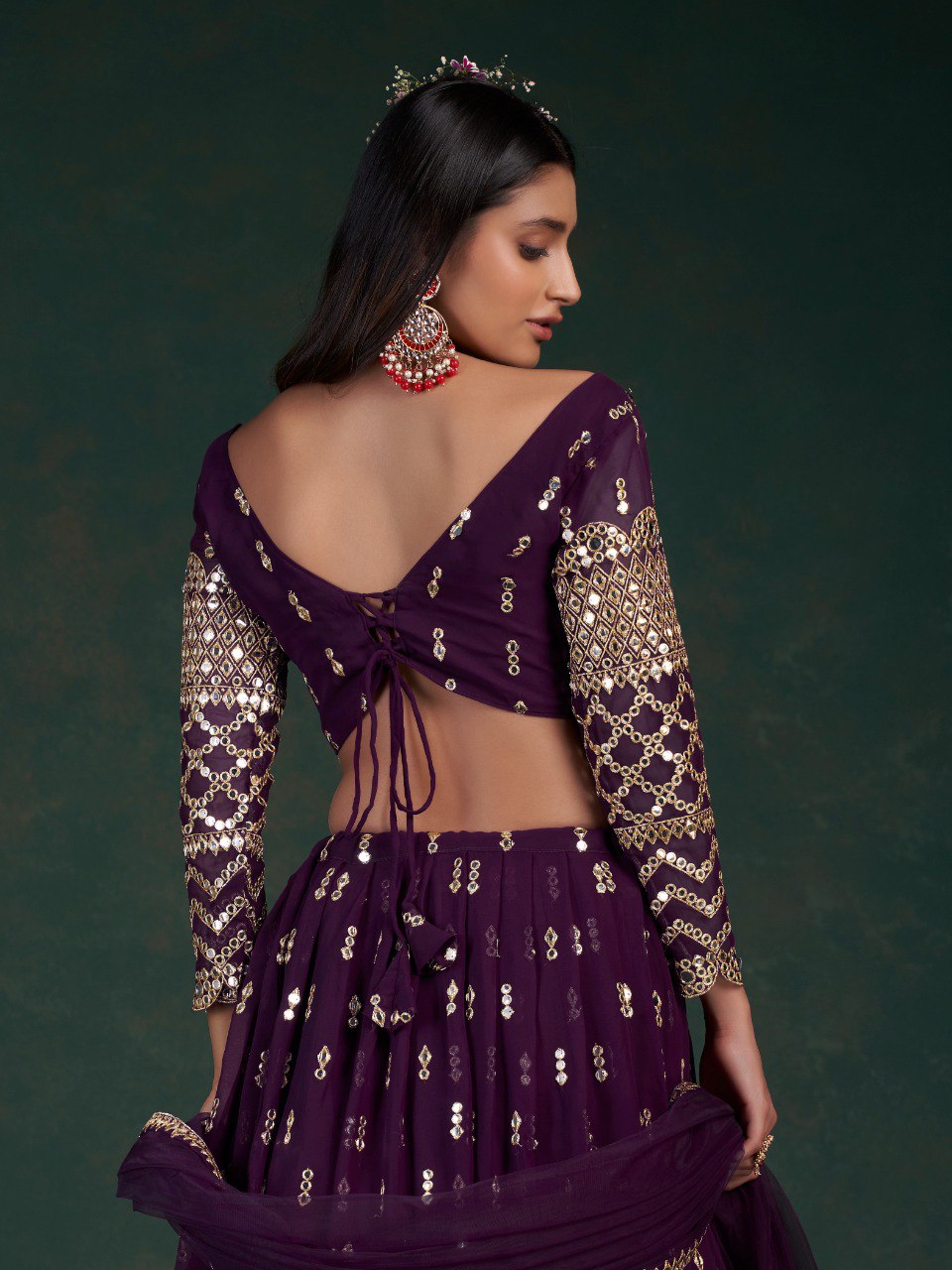 Wine Georgette Lehenga Choli Set perfect for wedding
