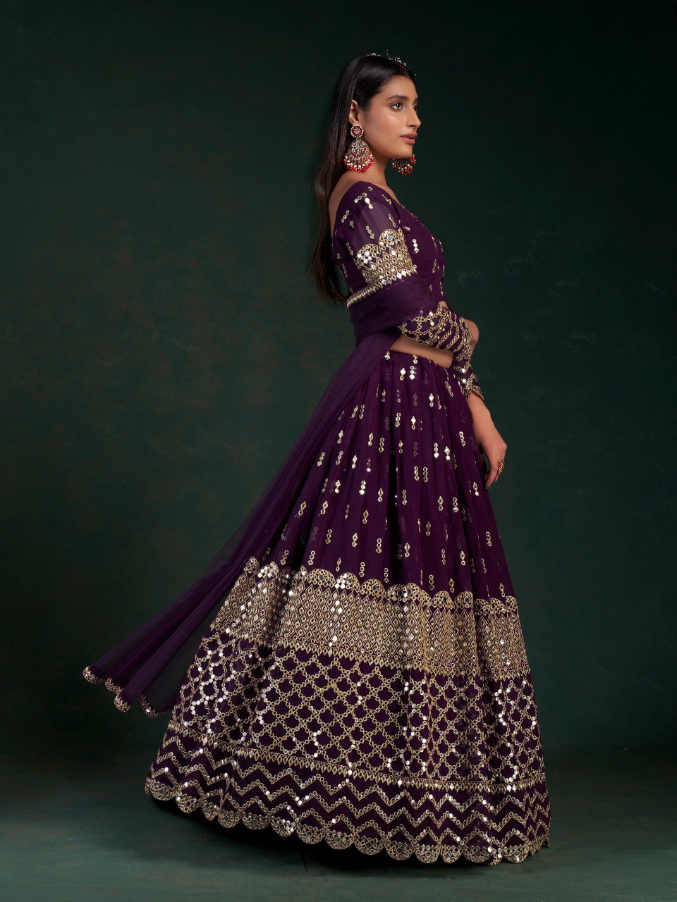 Wine Georgette Lehenga Choli Set perfect for wedding