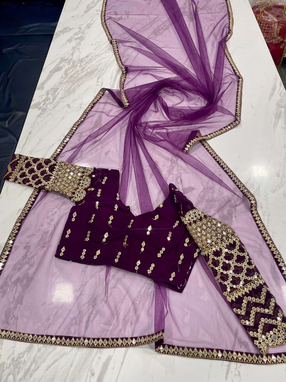 Wine Georgette Lehenga Choli Set perfect for wedding