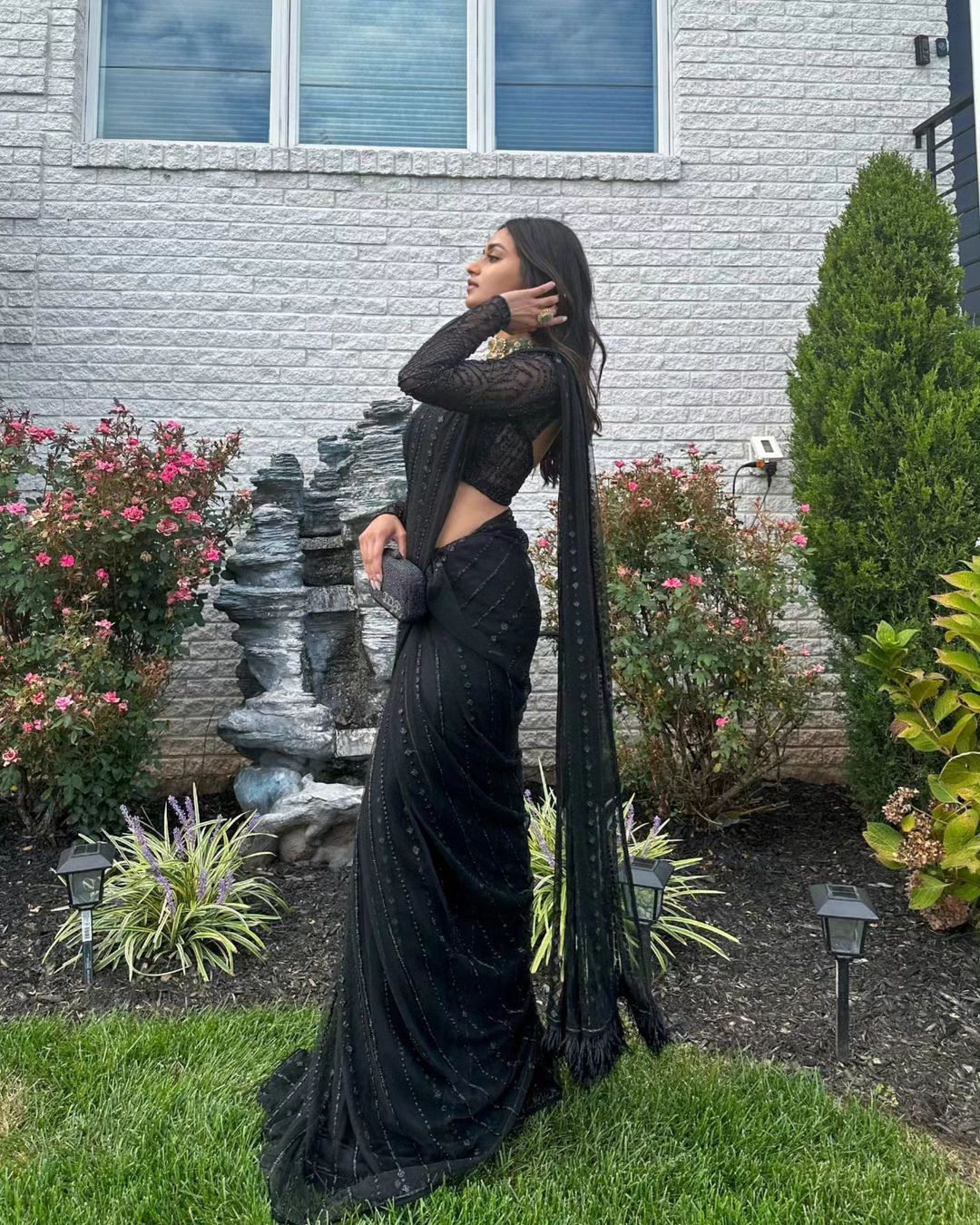 Black Soft Net Sequin Work Party Wear Saree with Full Sleeve Blouse