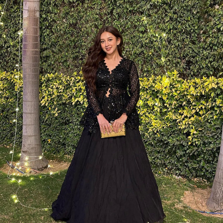 Black Sequin Blazer-Style Fully Stitched Lehenga Choli with Dupatta for Women