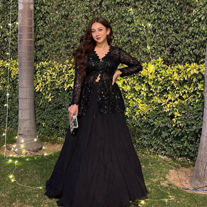 Black Sequin Blazer-Style Fully Stitched Lehenga Choli with Dupatta for Women