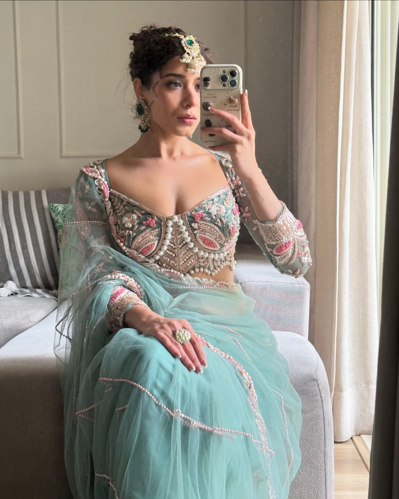 Embroidered Hand-Diamond & Pearl Work Saree with Kasturi Silk Blouse