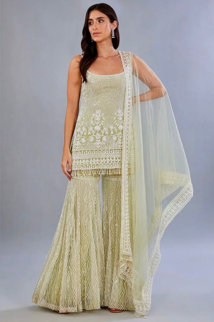 Wedding Wear Sequin Georgette Sharara Suit Set with Dupatta for Women