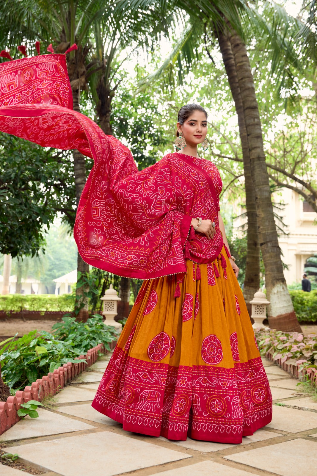 Adorable Tussar Silk Bandhej Printed Lehenga Choli Set - Ethnicwish