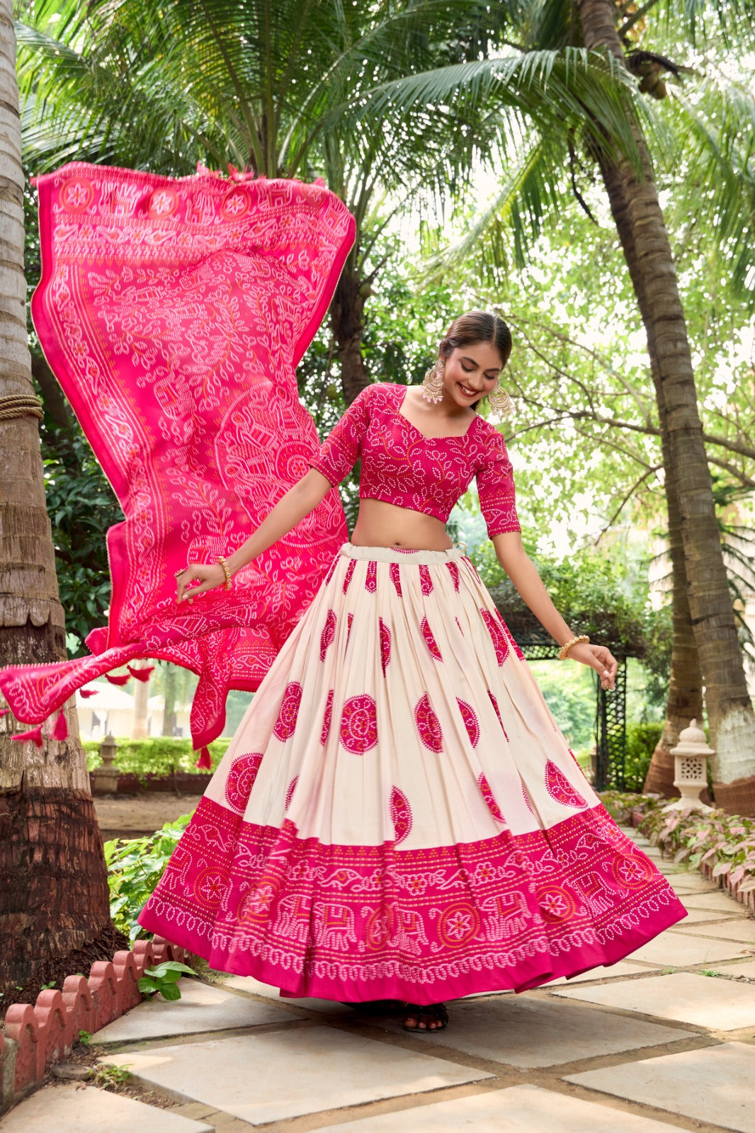 Adorable Tussar Silk Bandhej Printed Lehenga Choli Set - Ethnicwish