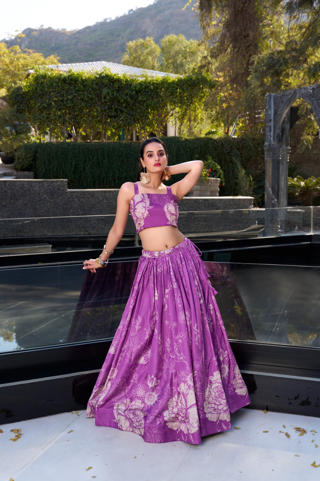 Exquisite Tussar Silk Floral Printed Lehenga Choli  Koti Set - ETHNICDEAL