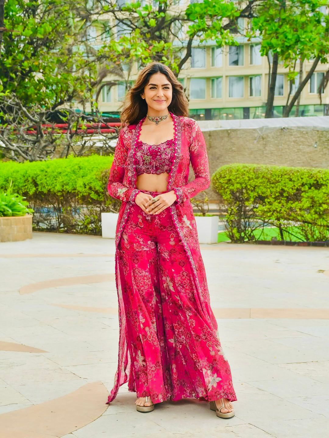 Party Wear Floral Indo-Western Koti Jacket Palazzo Set with Embroidered Blouse for Women