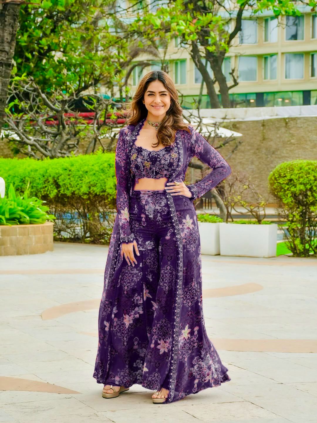 Party Wear Floral Indo-Western Koti Jacket Palazzo Set with Embroidered Blouse for Women
