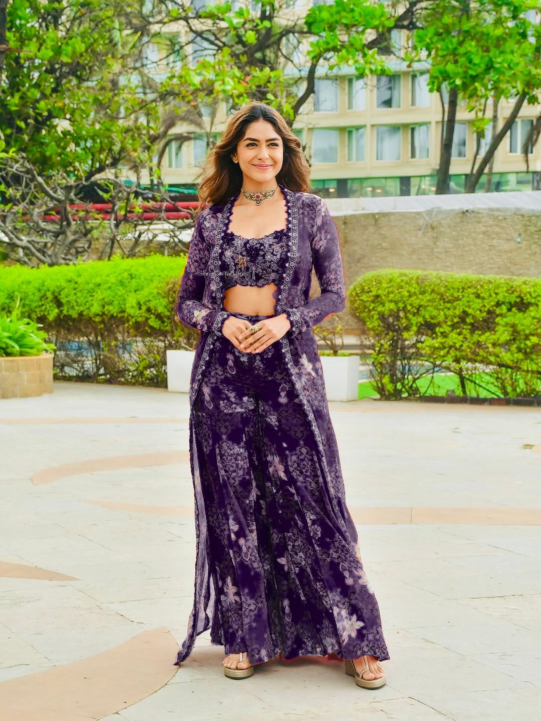Party Wear Floral Indo-Western Koti Jacket Palazzo Set with Embroidered Blouse for Women
