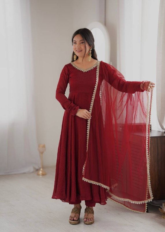 Festive Wear Mirror Work Anarkali Suit Set for Women | Wedding & Party Wear