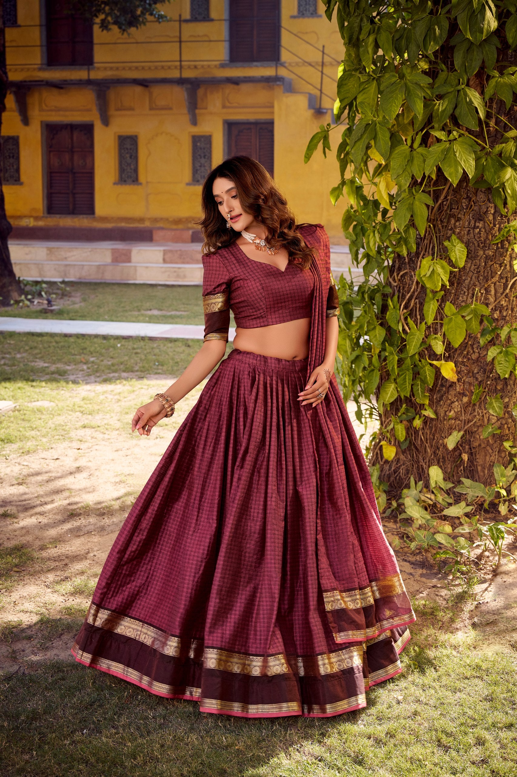 Chettinad Cotton Zari-Weaving Lehenga Choli Set