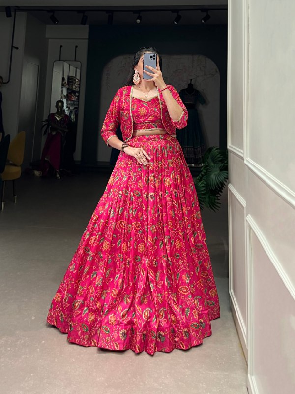 Tasar Silk Floral Gota Patti Lehenga Set for Festive & Wedding Wear