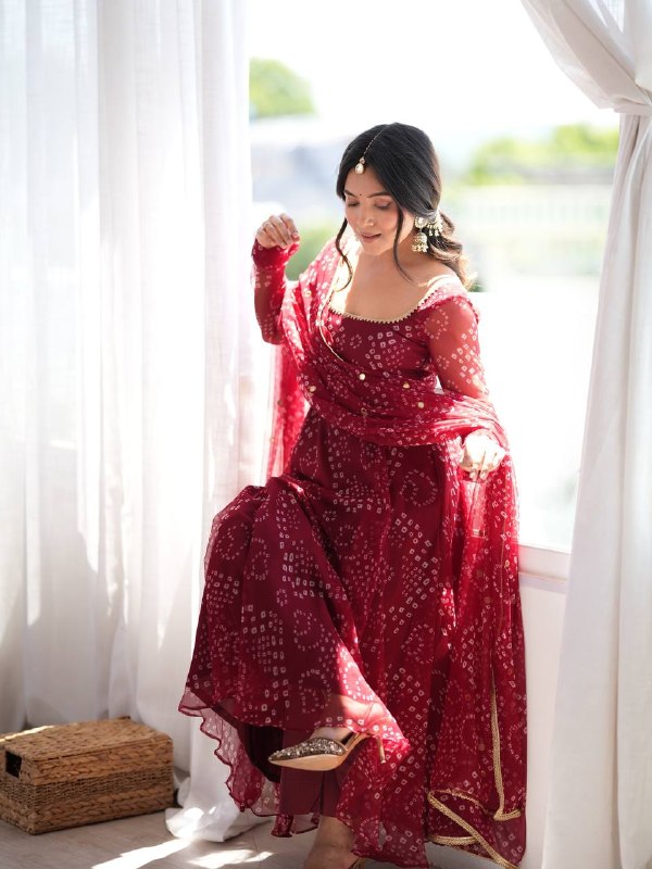 Festive Wear Maroon Georgette Anarkali Suit Set for Women