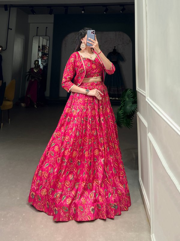 Tasar Silk Floral Gota Patti Lehenga Set for Festive & Wedding Wear