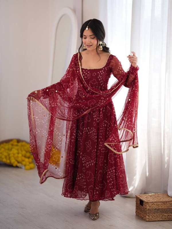 Festive Wear Maroon Georgette Anarkali Suit Set for Women