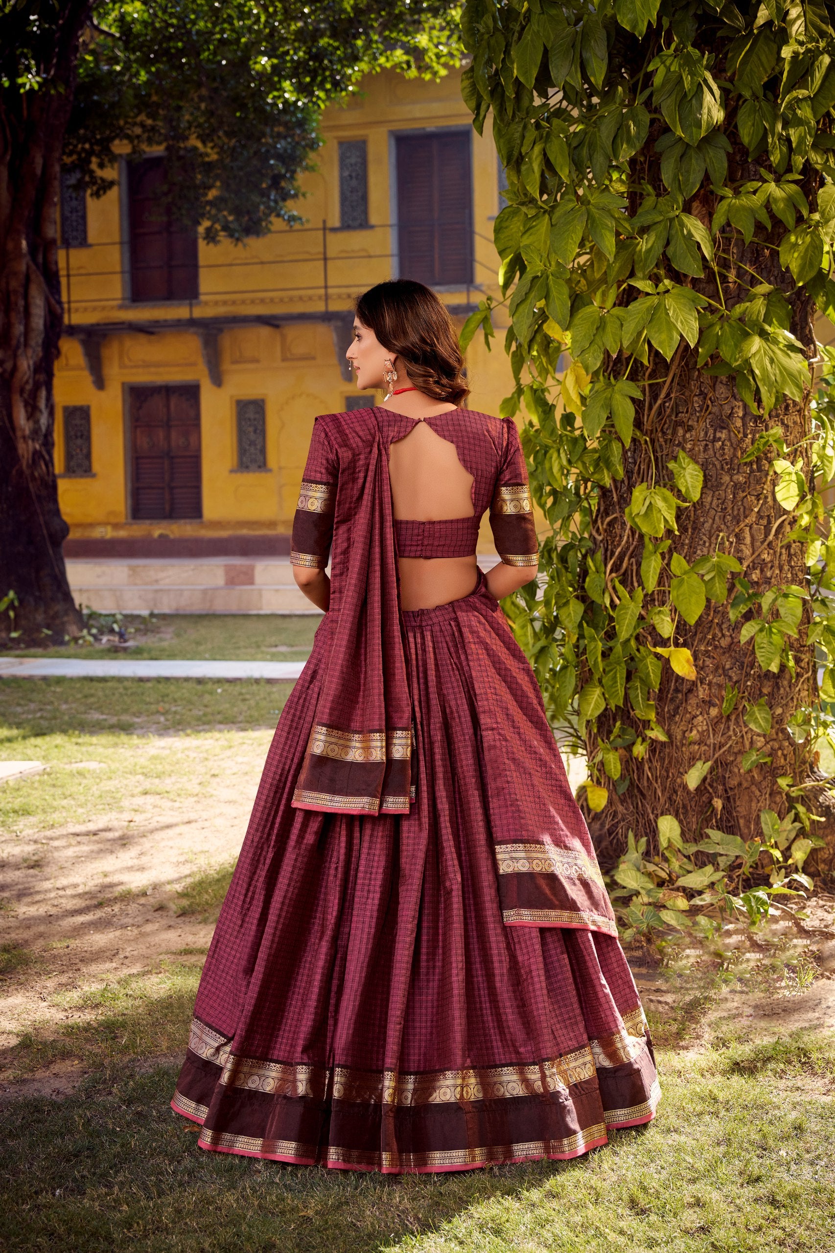 Chettinad Cotton Zari-Weaving Lehenga Choli Set