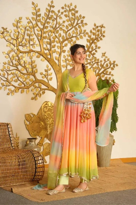 Multicolor Digital Print Anarkali Suit Set for Women | party wear anarkali dress