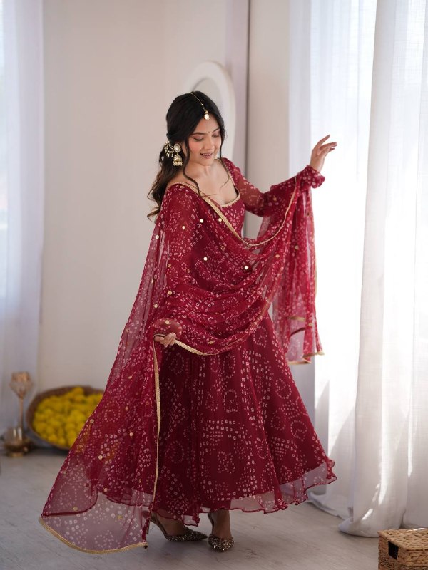 Festive Wear Maroon Georgette Anarkali Suit Set for Women