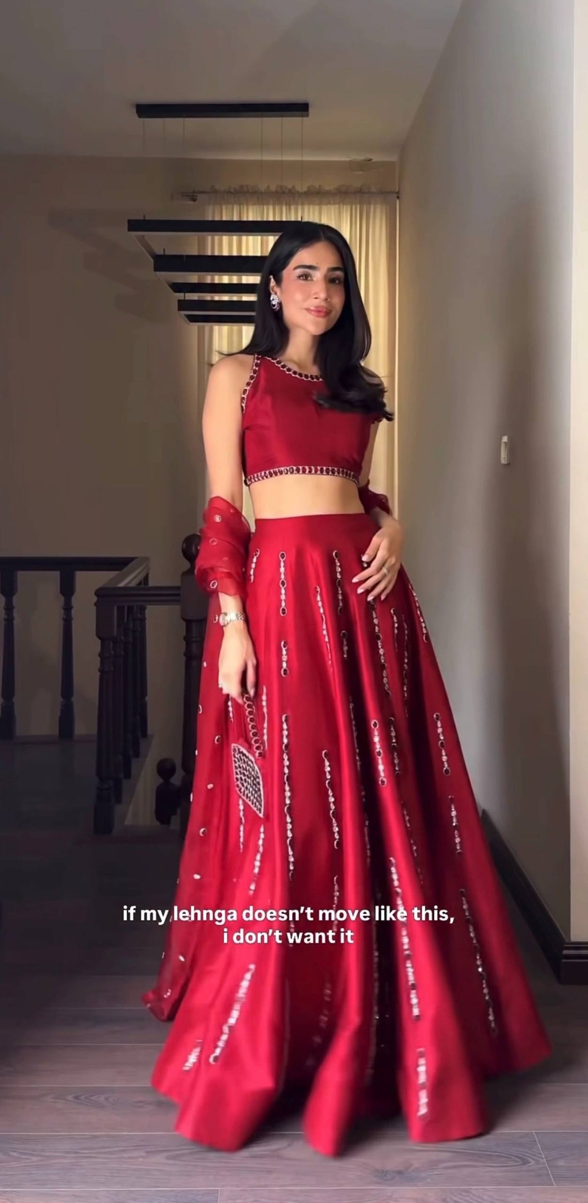 Wedding Wear Red Mirror Embroidered Lehenga with Unstitched Blouse and Dupatta for Women