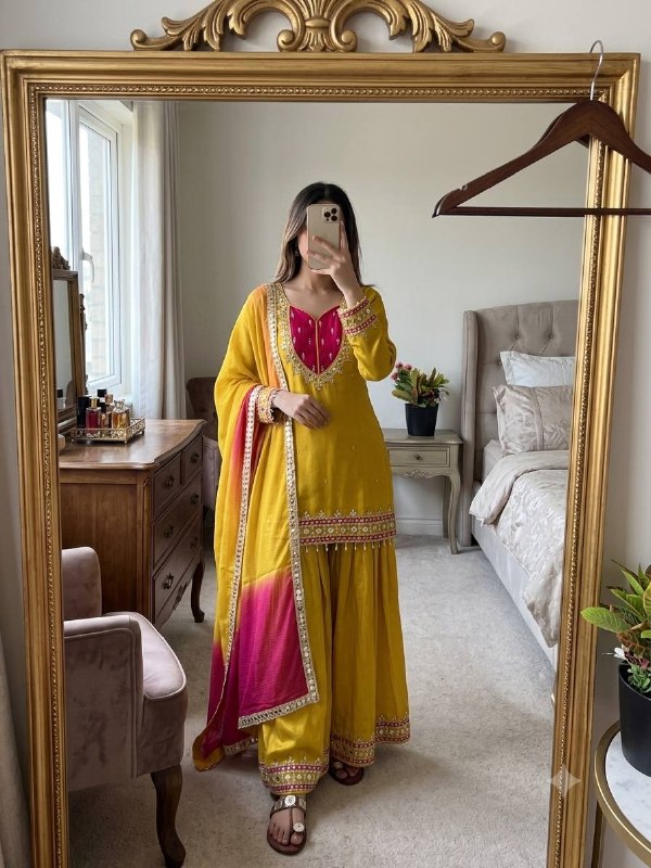 Mustard Yellow Festive Sharara Suit Set with Dupatta for Women