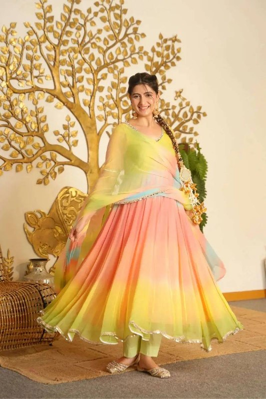 Multicolor Digital Print Anarkali Suit Set for Women | party wear anarkali dress
