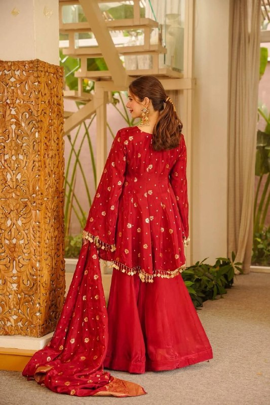 Wine Maroon Festive Silk Top Palazzo Suit Set with Banarasi Dupatta