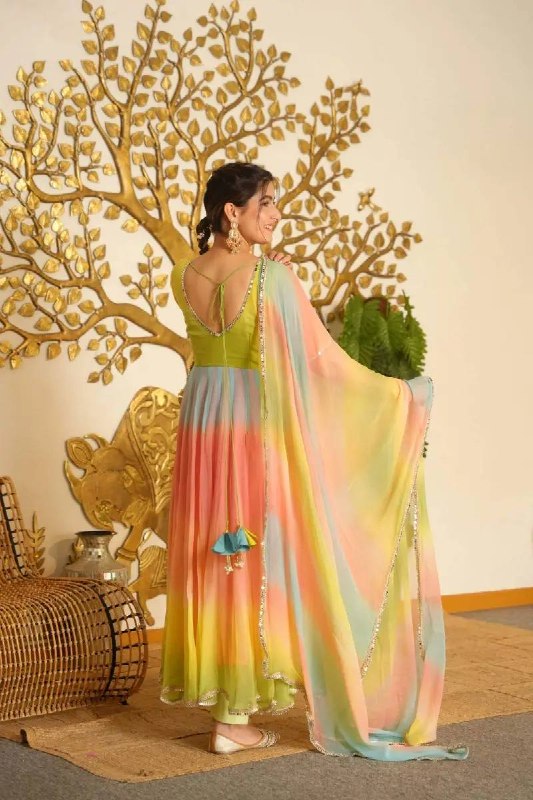 Multicolor Digital Print Anarkali Suit Set for Women | party wear anarkali dress