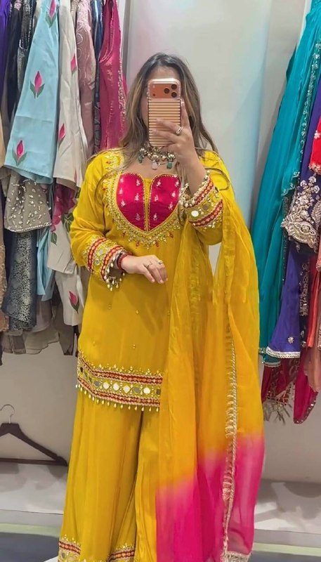 Mustard Yellow Festive Sharara Suit Set with Dupatta for Women