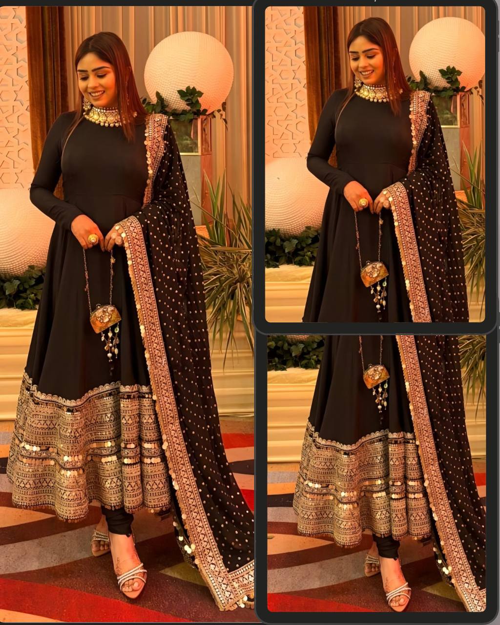 Black Kali-Cut Rayon Anarkali Suit with Heavy Codding Embroidery & Sequins Work