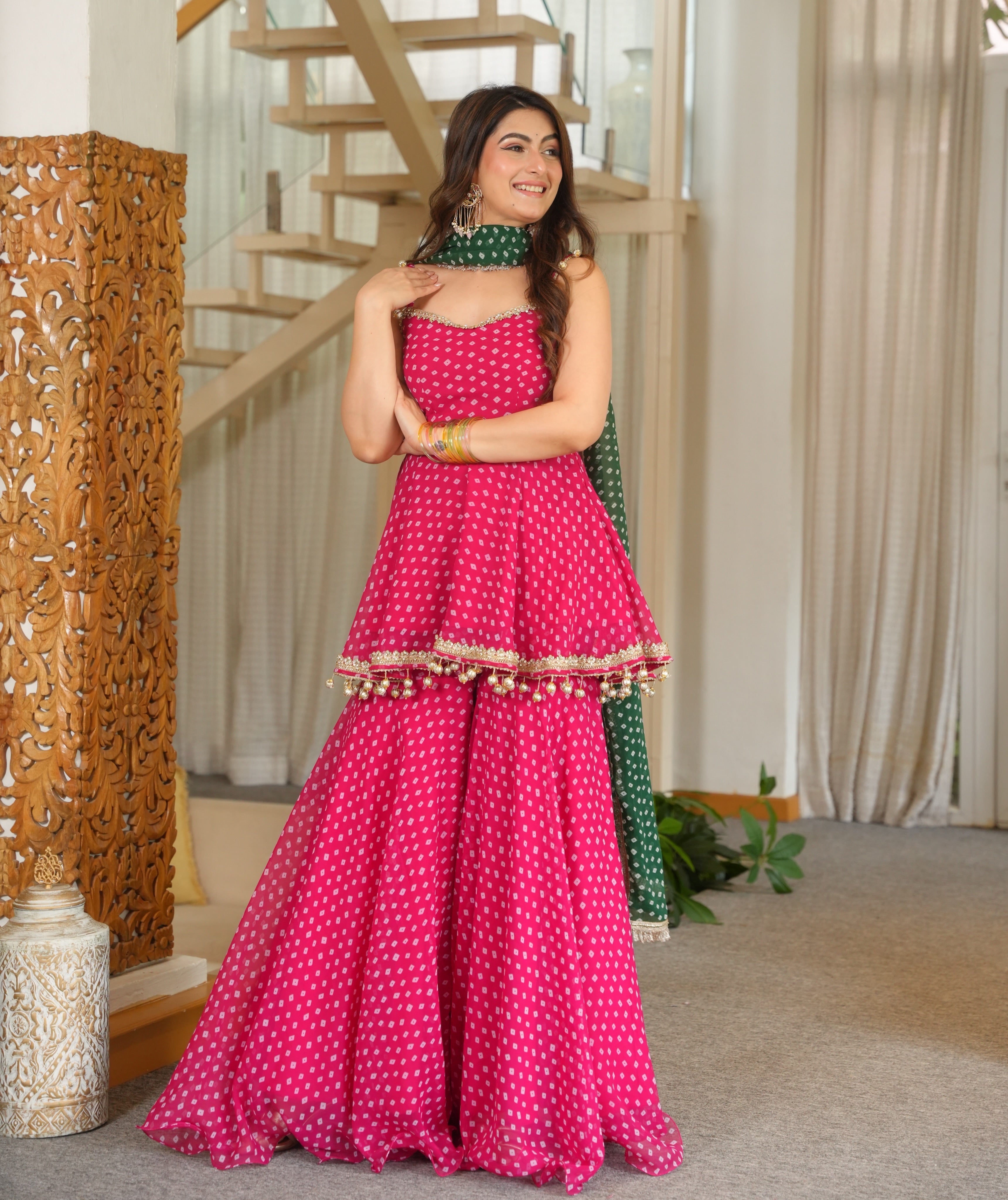 Festive Rani Pink Sharara Suit Set for Women