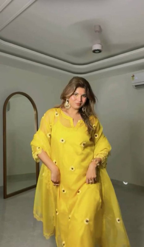 Yellow Floral Thread Work Kurta Suit Set for Women | Haldi, Wedding & Festive Wear