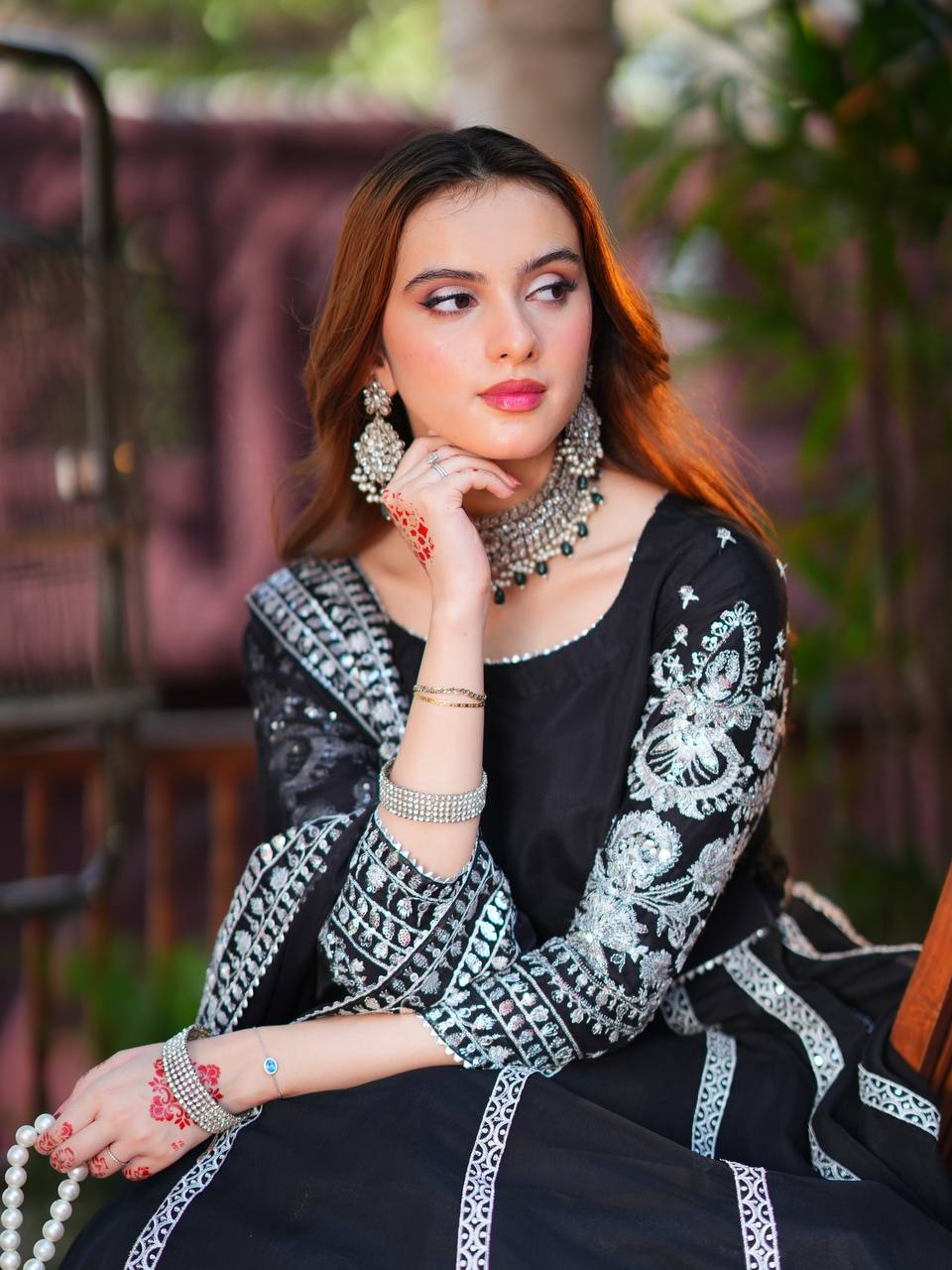 Luxury Black Velvet Embroidered Lehenga Choli Set