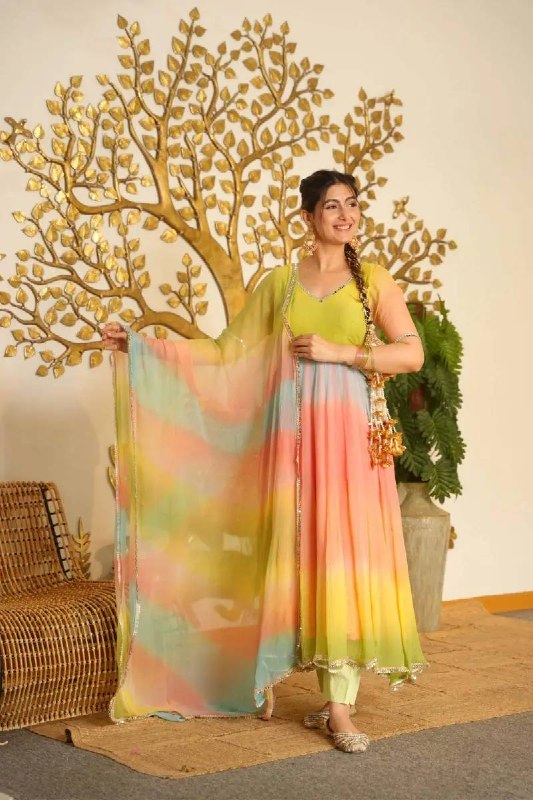 Multicolor Digital Print Anarkali Suit Set for Women | party wear anarkali dress