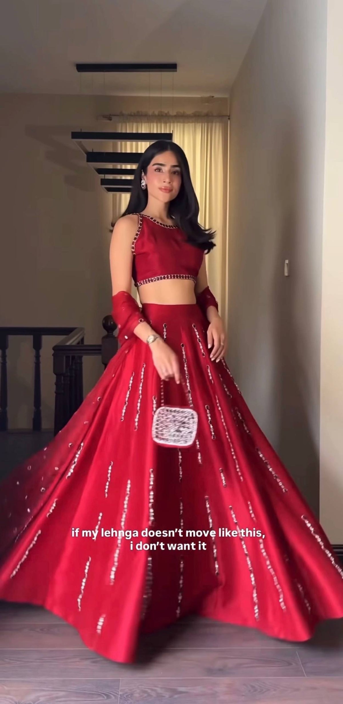 Wedding Wear Red Mirror Embroidered Lehenga with Unstitched Blouse and Dupatta for Women