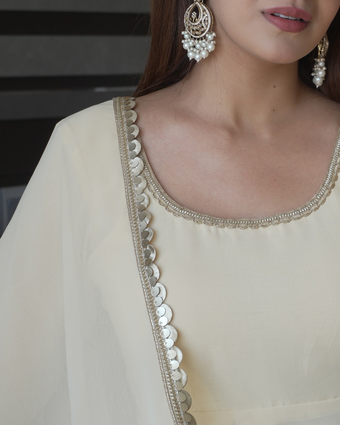 festive Wear Ivory White Mirror Work Anarkali Suit Set with Dupatta