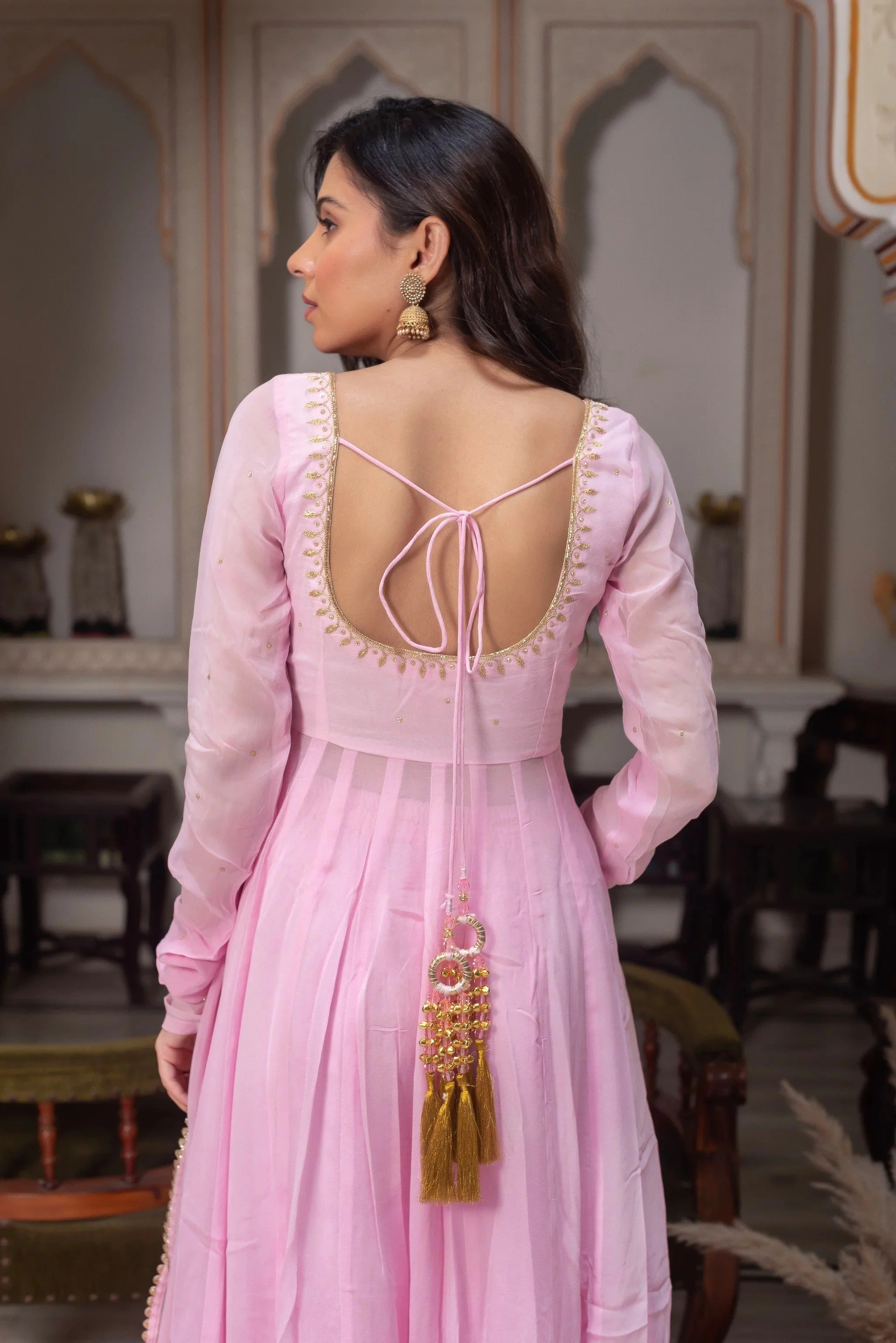 Baby Pink Georgette Anarkali Kurta Palazzo Set for Women | Wedding, Mehendi & Festive Wear