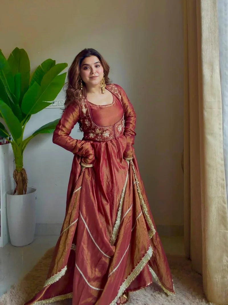 Wedding Wear Cosmos Silk Embroidered Anarkali Suit Set With Dupatta for Women | | Designer Party Wear Ethnic Outfit