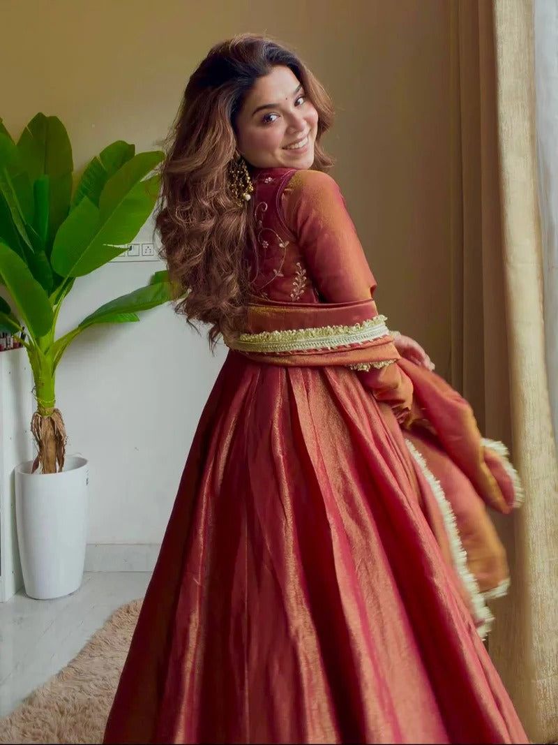 Wedding Wear Cosmos Silk Embroidered Anarkali Suit Set With Dupatta for Women | | Designer Party Wear Ethnic Outfit