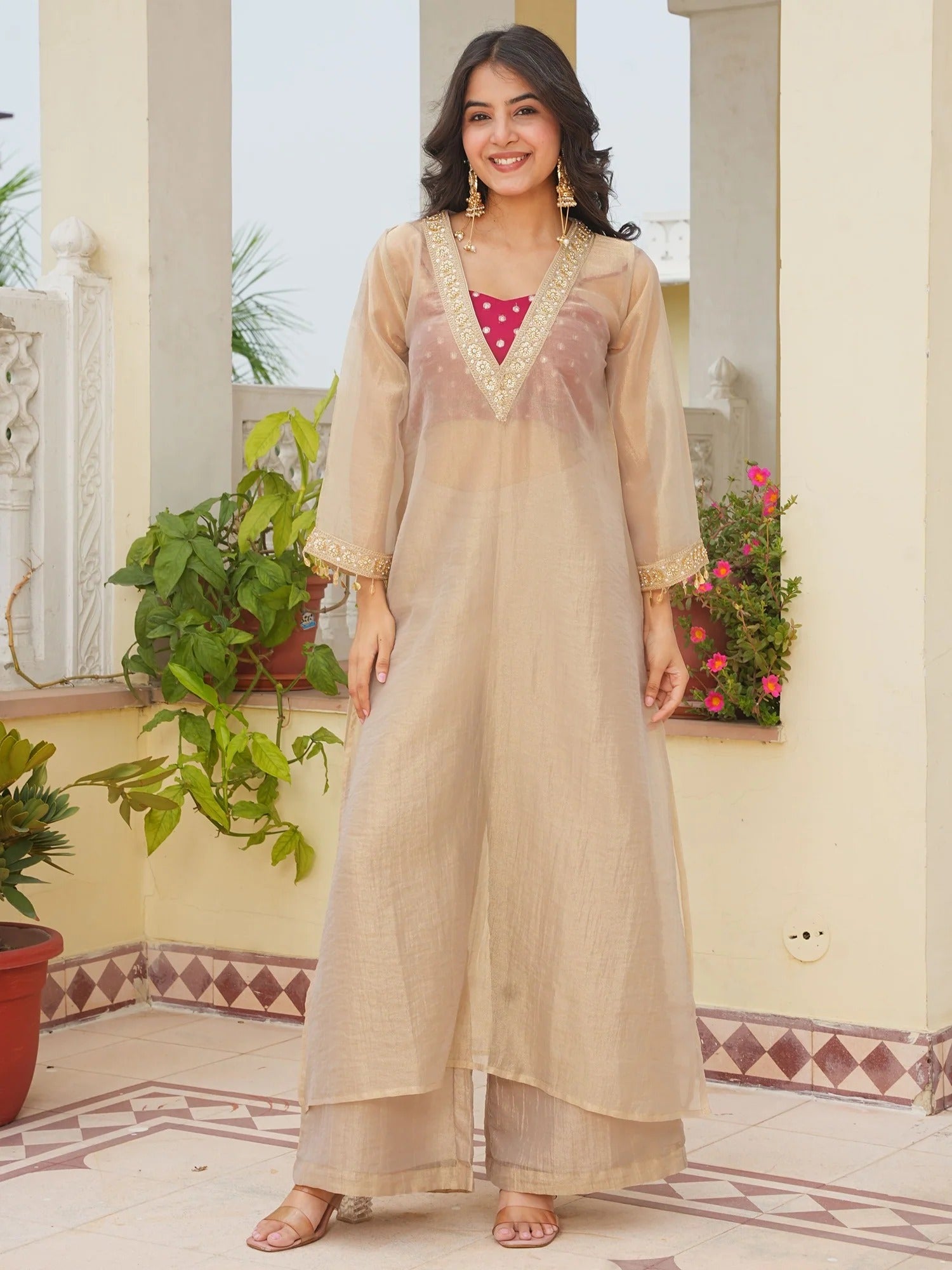 Festive Wear Golden Tissue Kurta Set for Women | Traditional Indo-Western Wedding & Party Wear