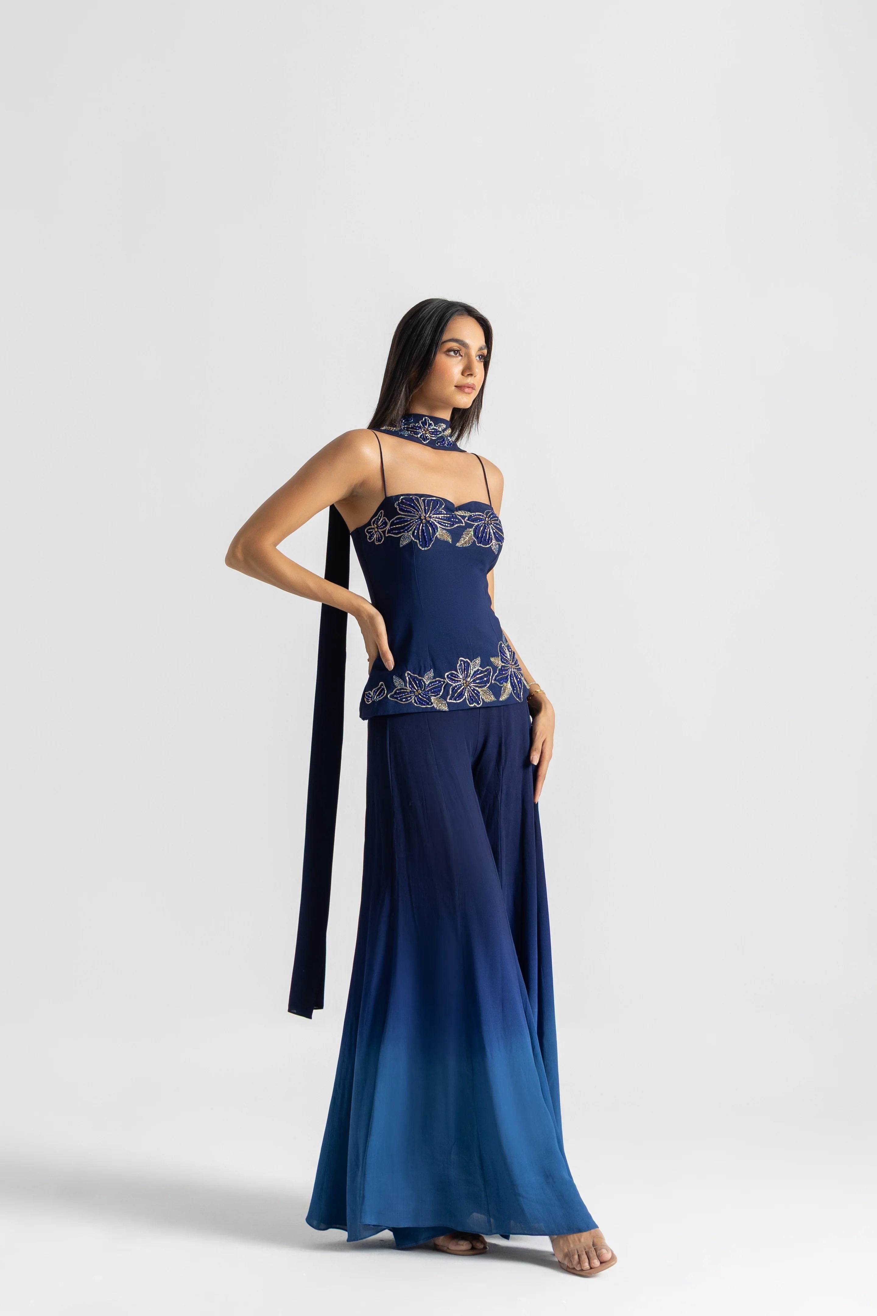 Blue Party Wear Palazzo Sharara Set
