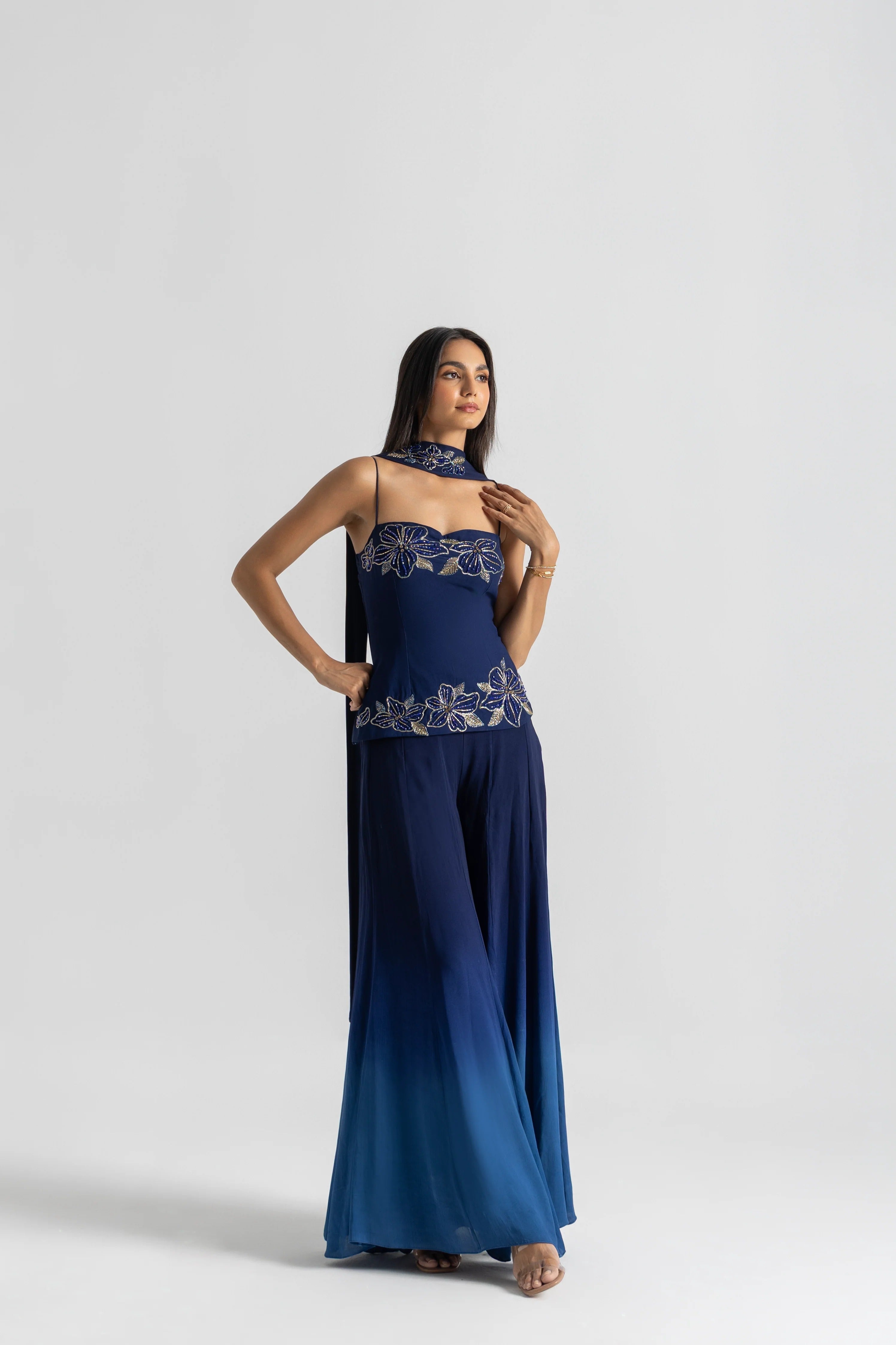 Blue Party Wear Palazzo Sharara Set