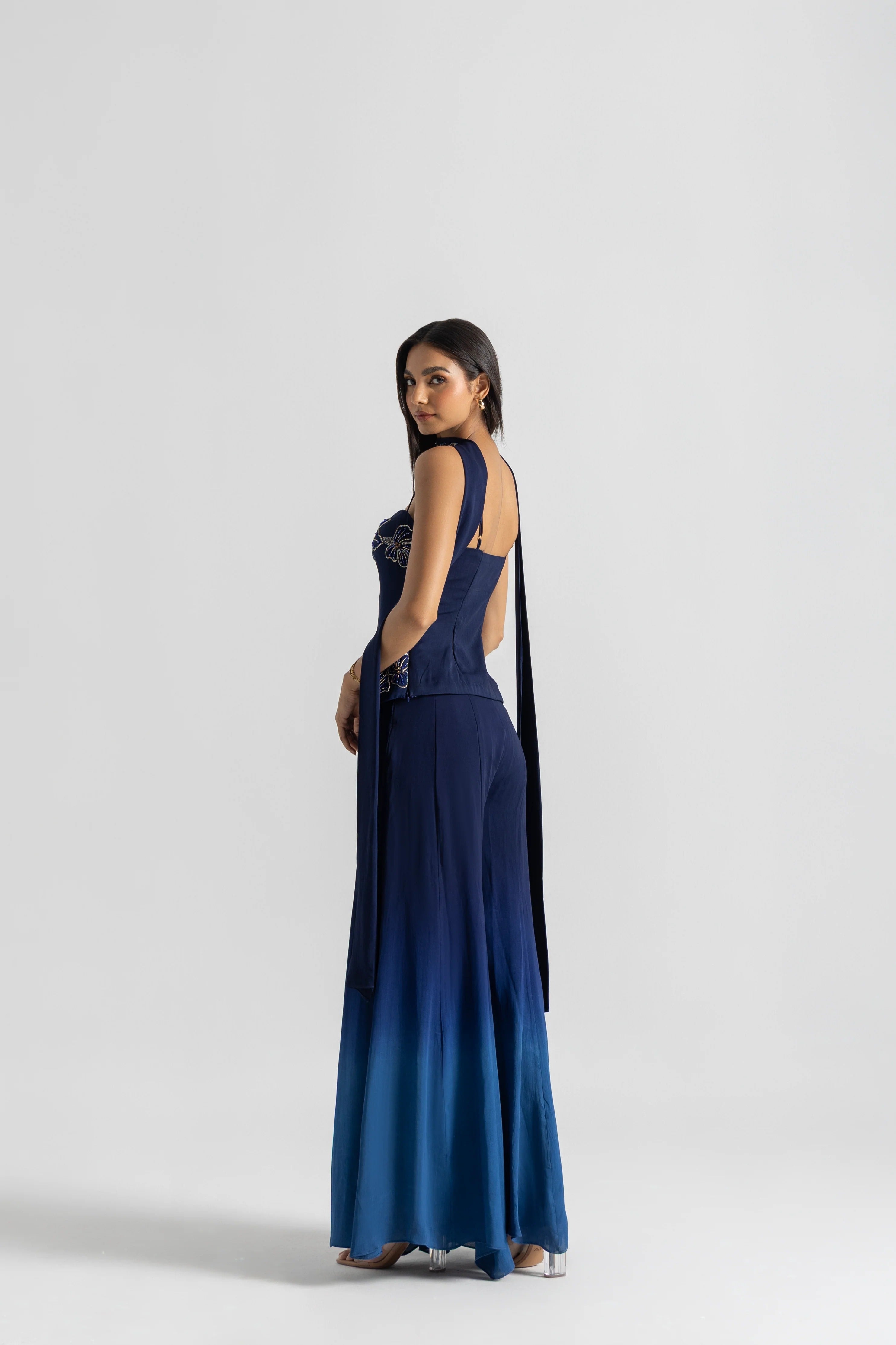 Blue Party Wear Palazzo Sharara Set