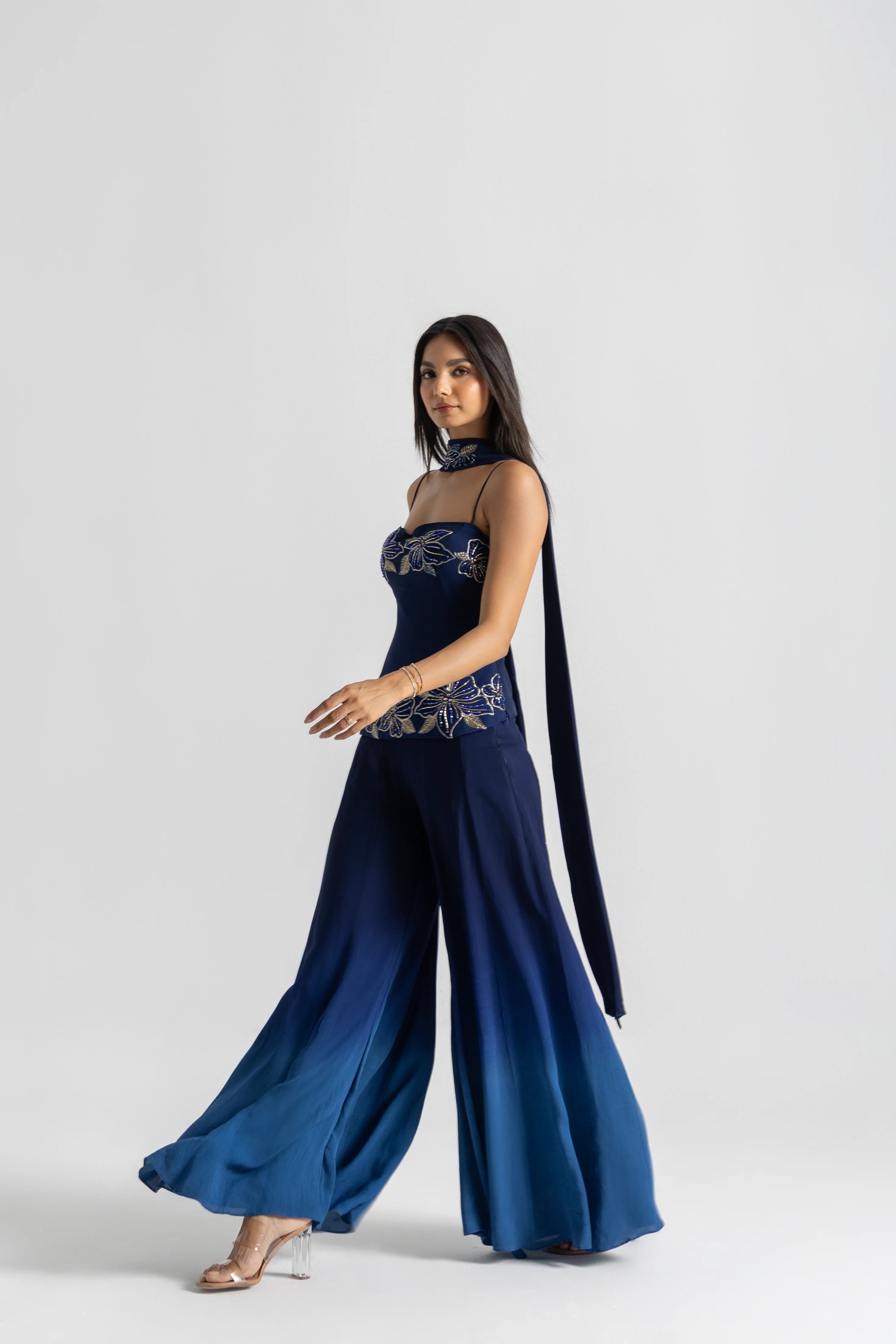 Blue Party Wear Palazzo Sharara Set