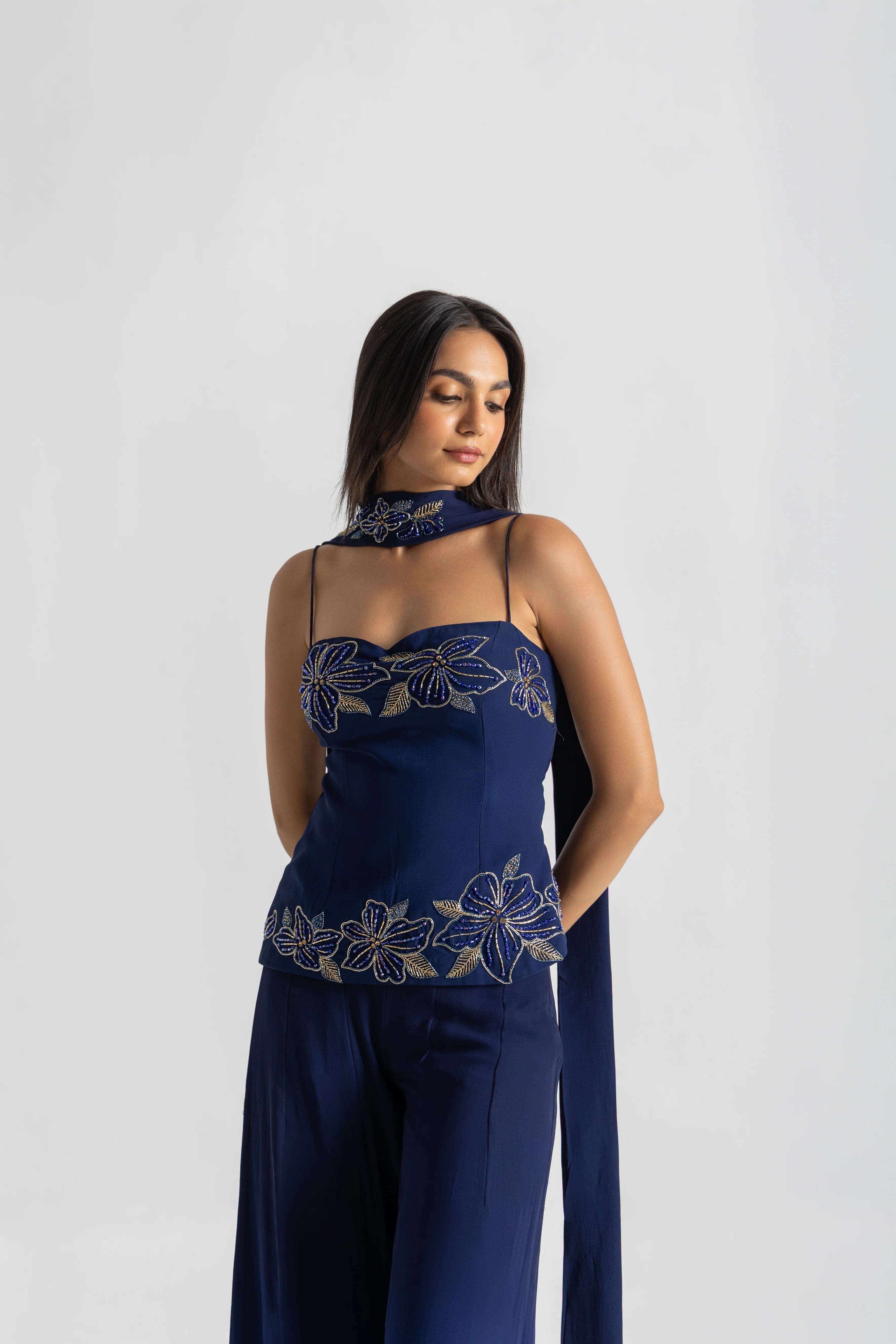 Blue Party Wear Palazzo Sharara Set