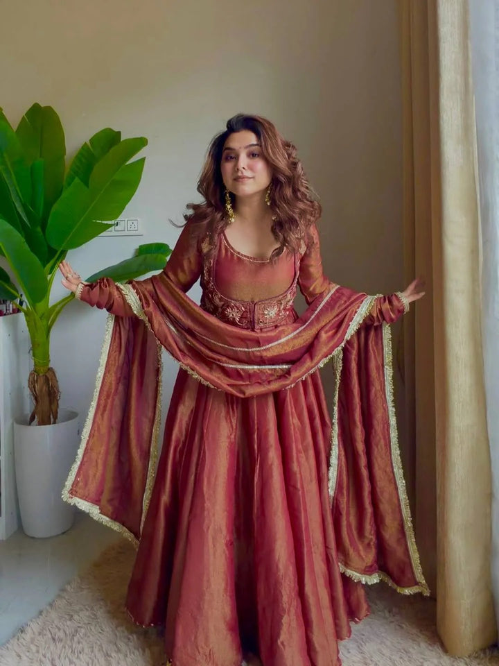 Wedding Wear Cosmos Silk Embroidered Anarkali Suit Set With Dupatta for Women | | Designer Party Wear Ethnic Outfit