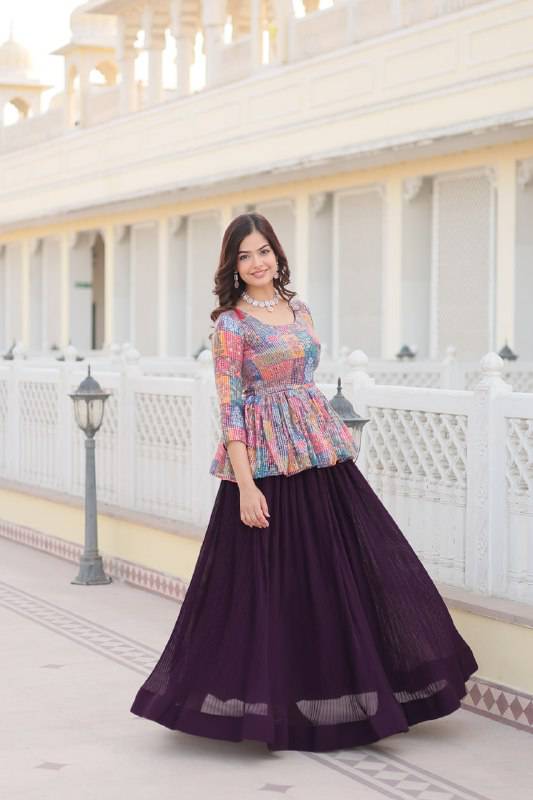 Hypnotic Faux Georgette Crush Pleating Lehenga Choli Set - Ethnicwish