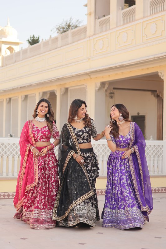 Fascinating Pure Viscous Jacquard Sequins Embroidered Lehenga Choli - Ethnicwish