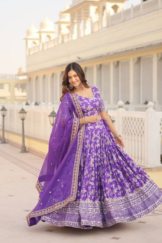 Fascinating Pure Viscous Jacquard Sequins Embroidered Lehenga Choli - Ethnicwish