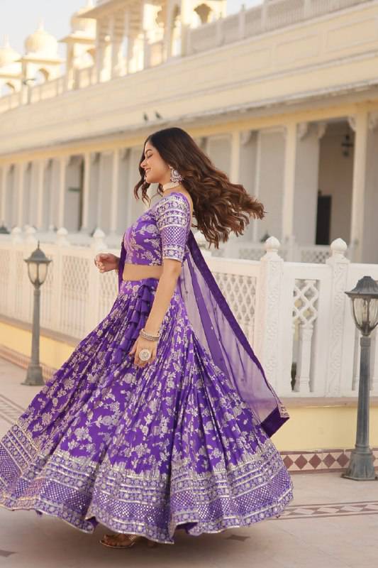 Fascinating Pure Viscous Jacquard Sequins Embroidered Lehenga Choli - Ethnicwish